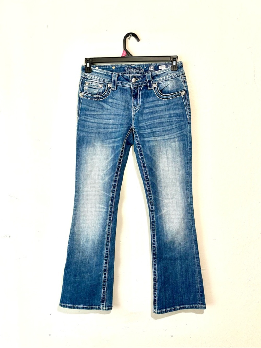 Miss Me Boot Cut Jeans Sz 28x30 Embellished Pocket Bling Western Cowgirl